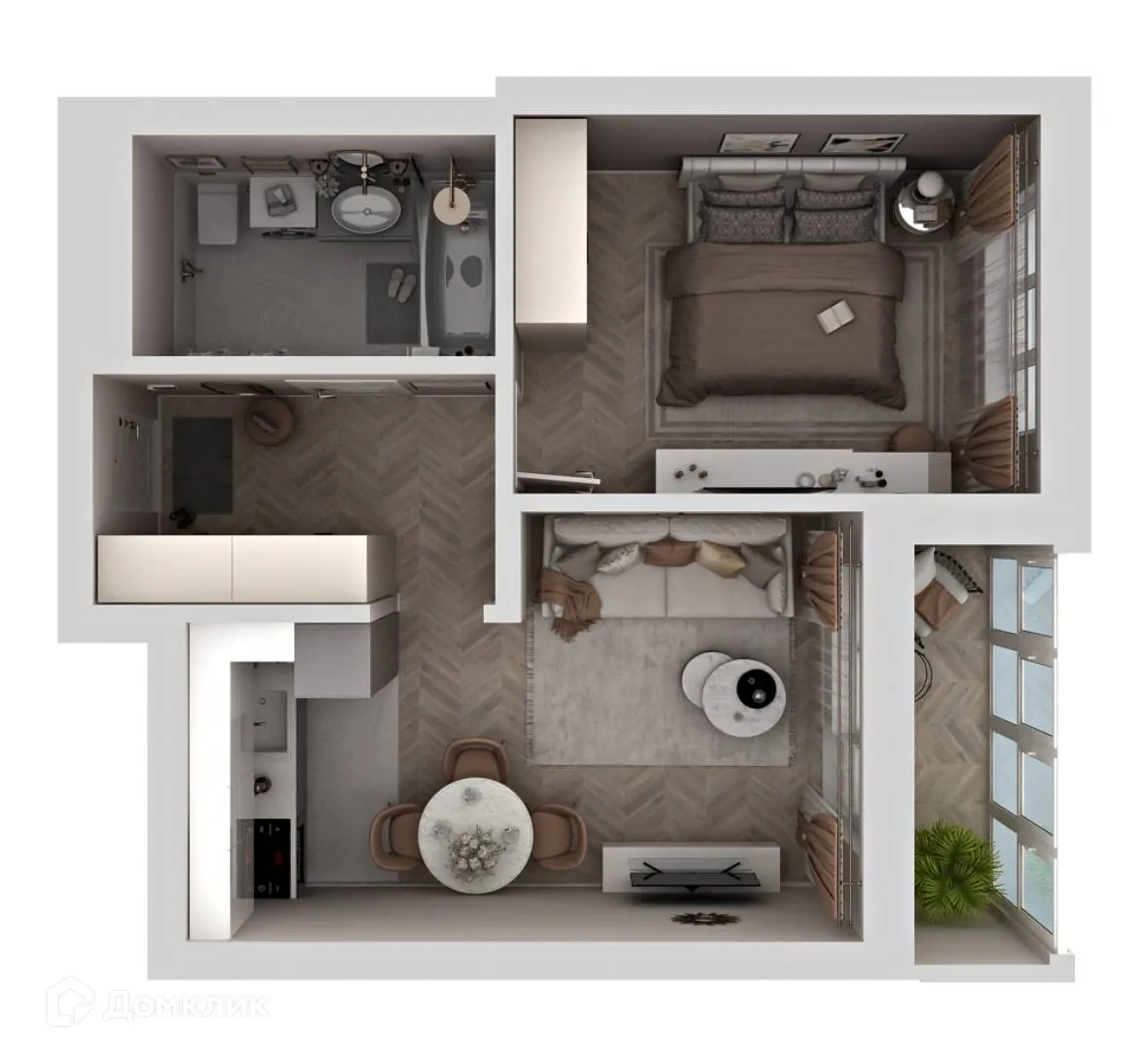 Планировка 1-комнатной квартиры 42.09 м² в ЖК Есенин, г. Ханты-Мансийск — фото 2