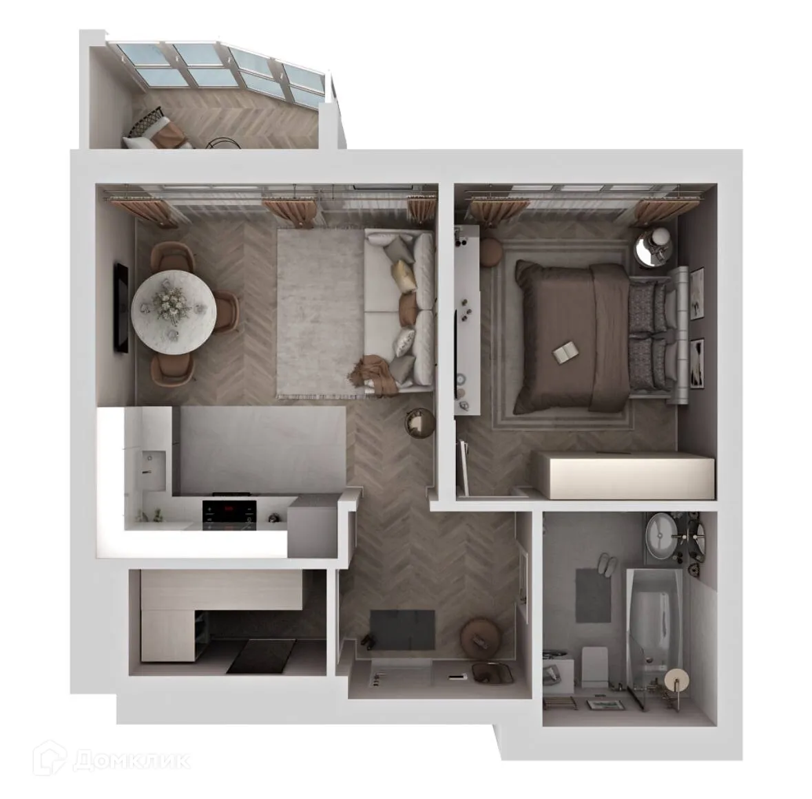 Планировка 1-комнатной квартиры 45.68 м² в ЖК Есенин, г. Ханты-Мансийск — фото 5