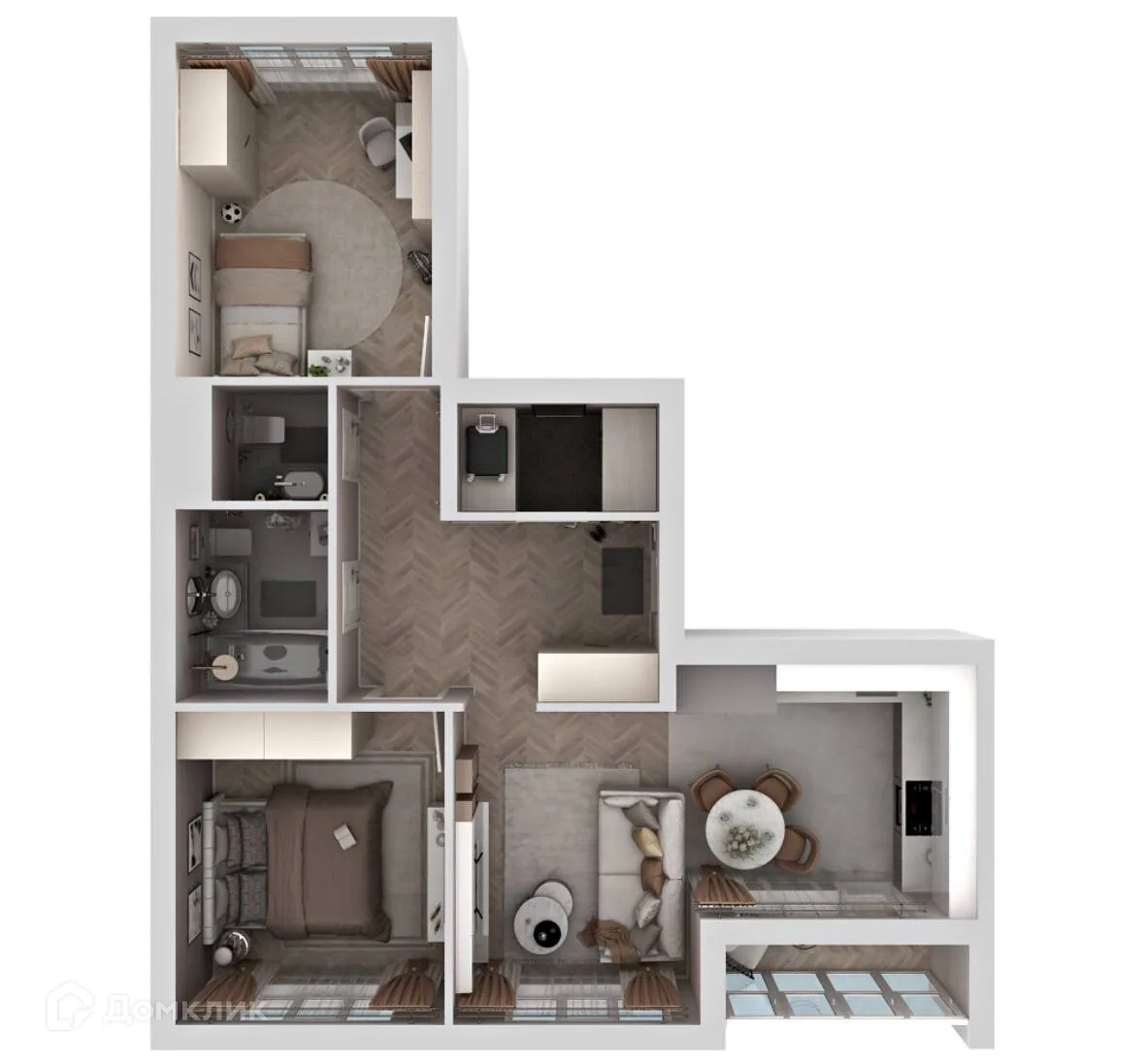 Планировка 2-комнатной квартиры 65.65 м² в ЖК Есенин, г. Ханты-Мансийск — фото 5