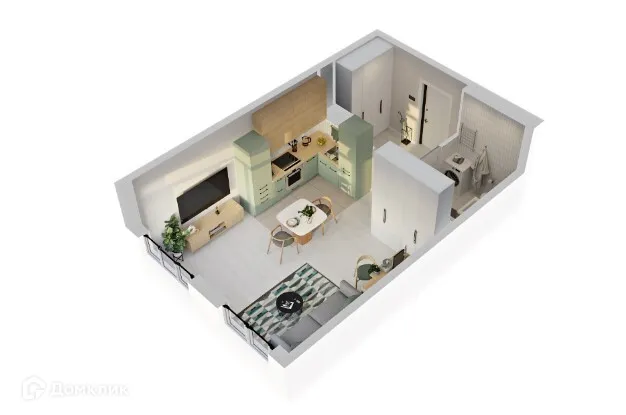 Планировка студии квартиры 35.1 м² в ЖК Эко-квартал "Долина Ручьев", г. Ханты-Мансийск — фото 2