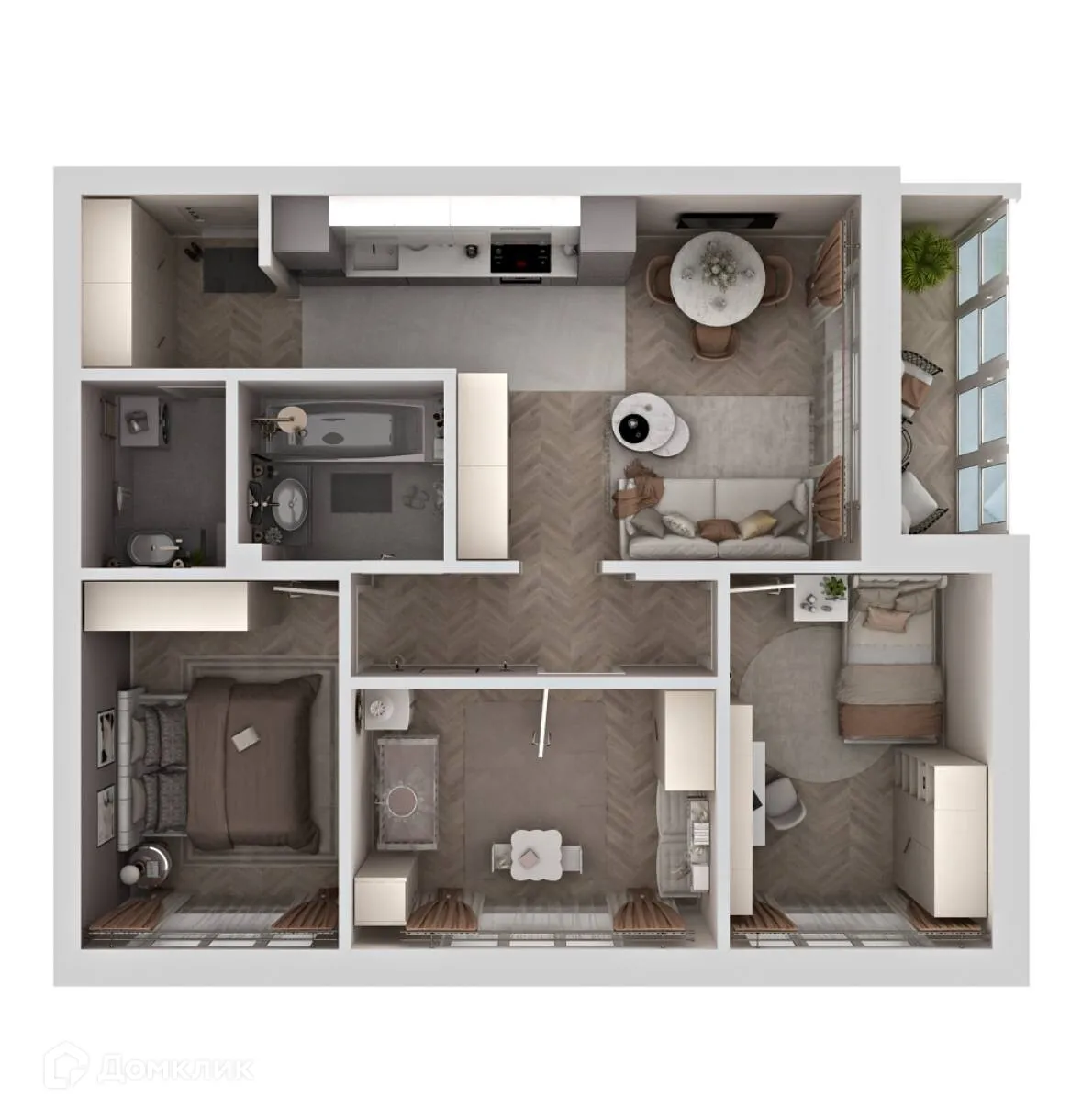 Планировка 3-комнатной квартиры 70.15 м² в ЖК Есенин, г. Ханты-Мансийск — фото 5