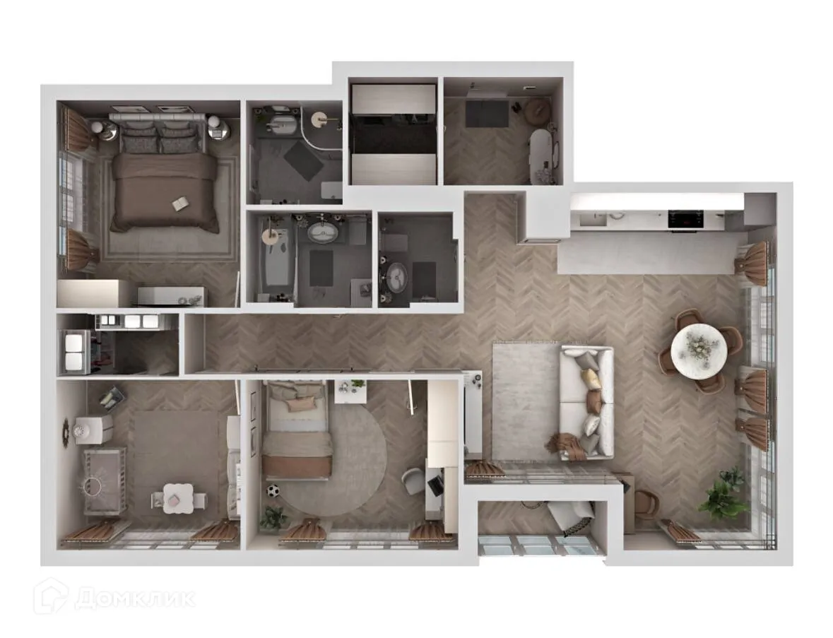 Планировка 3-комнатной квартиры 96.95 м² в ЖК Есенин, г. Ханты-Мансийск — фото 2