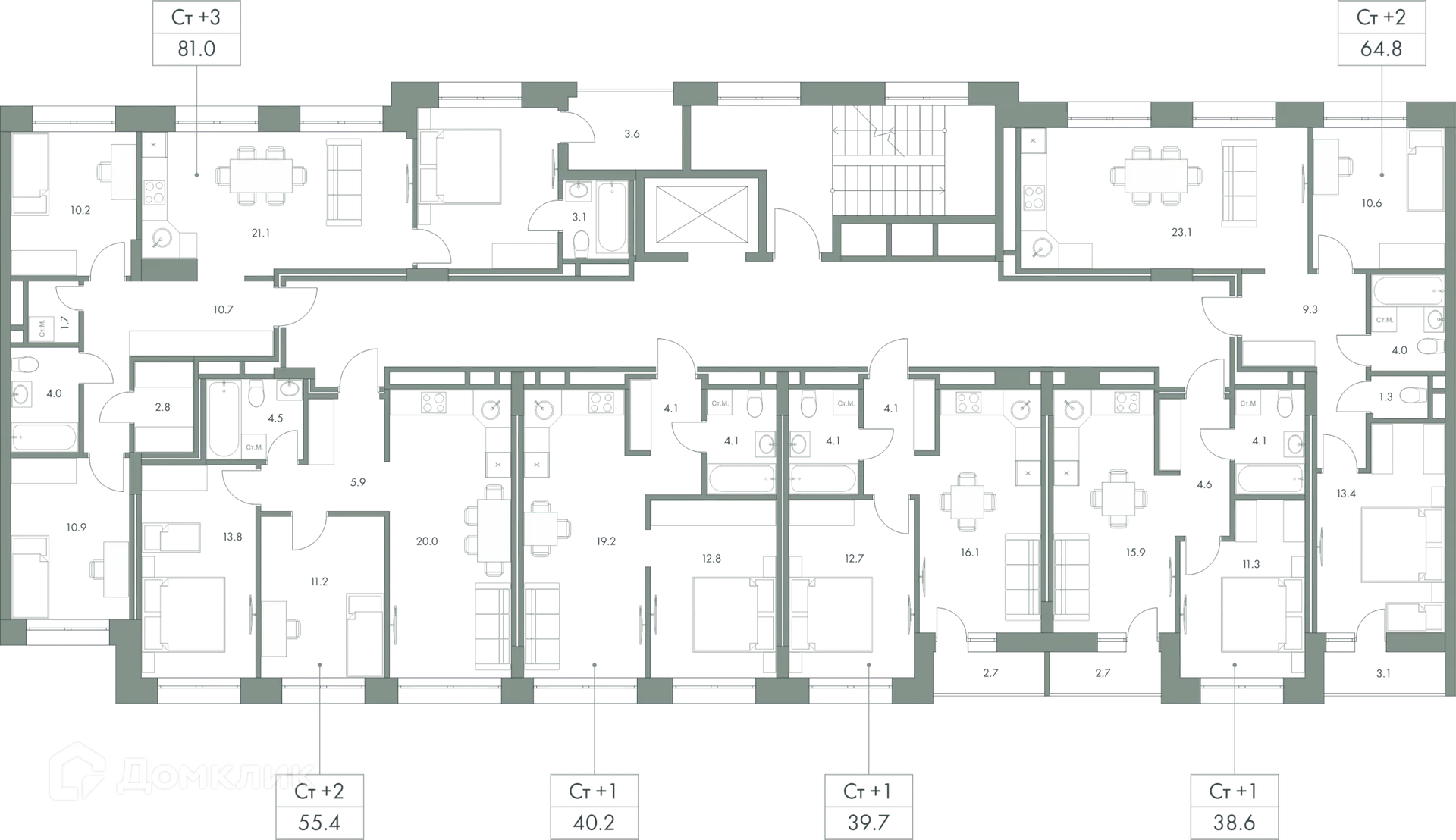 Планировка 3-комнатной квартиры 81 м² в ЖК Эко-квартал "Долина Ручьев", г. Ханты-Мансийск — фото 2