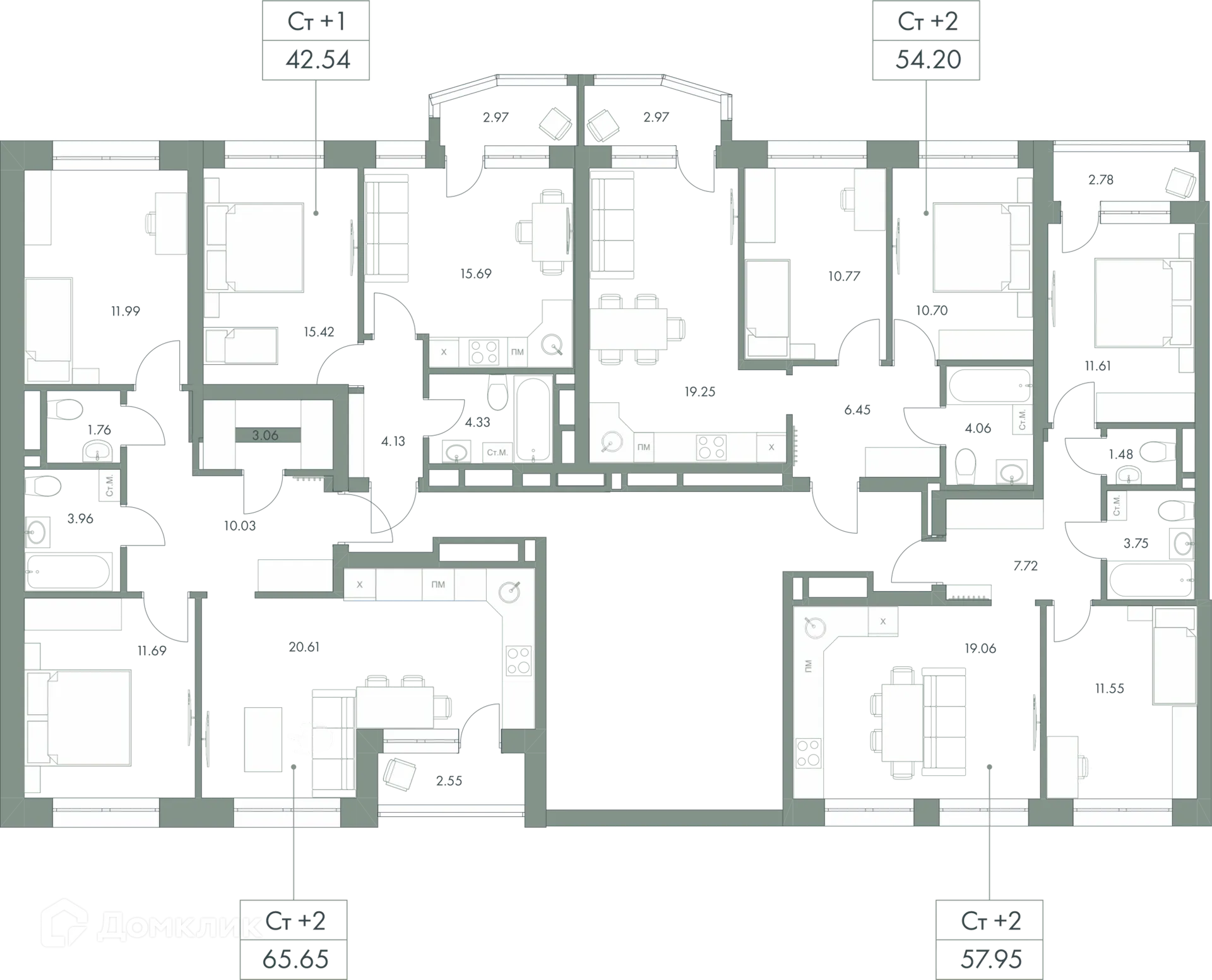 Планировка 2-комнатной квартиры 54.2 м² в ЖК Есенин, г. Ханты-Мансийск — фото 3