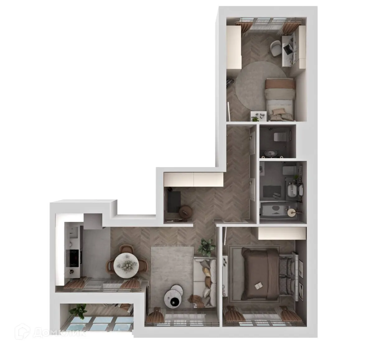 Планировка 2-комнатной квартиры 60.51 м² в ЖК Есенин, г. Ханты-Мансийск — фото 2