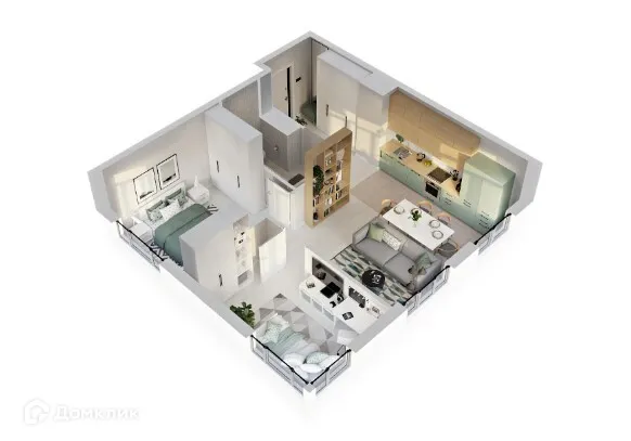 Планировка 2-комнатной квартиры 54.3 м² в ЖК Эко-квартал "Долина Ручьев", г. Ханты-Мансийск — фото 2