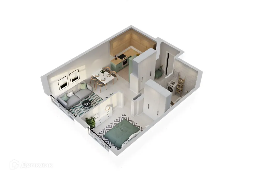 Планировка 1-комнатной квартиры 42.2 м² в ЖК Эко-квартал "Долина Ручьев", г. Ханты-Мансийск — фото 2