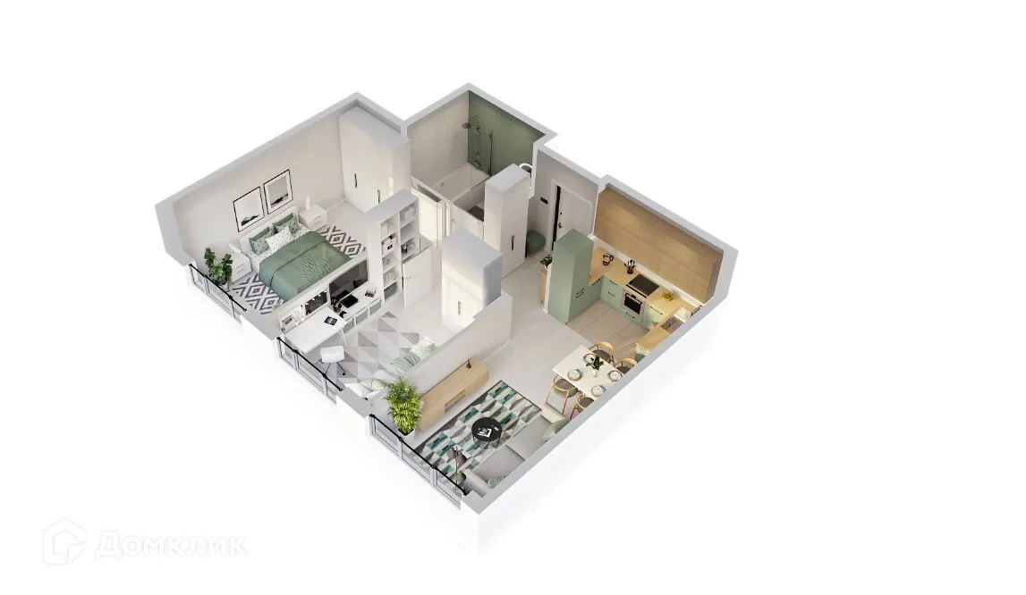 Планировка 2-комнатной квартиры 55.4 м² в ЖК Эко-квартал "Долина Ручьев", г. Ханты-Мансийск — фото 2