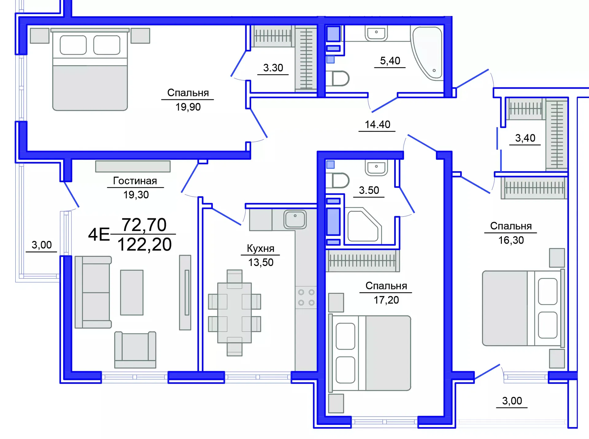 Планировка студии квартиры 119.3 м² в Аквамарин, г. Махачкала — фото 1