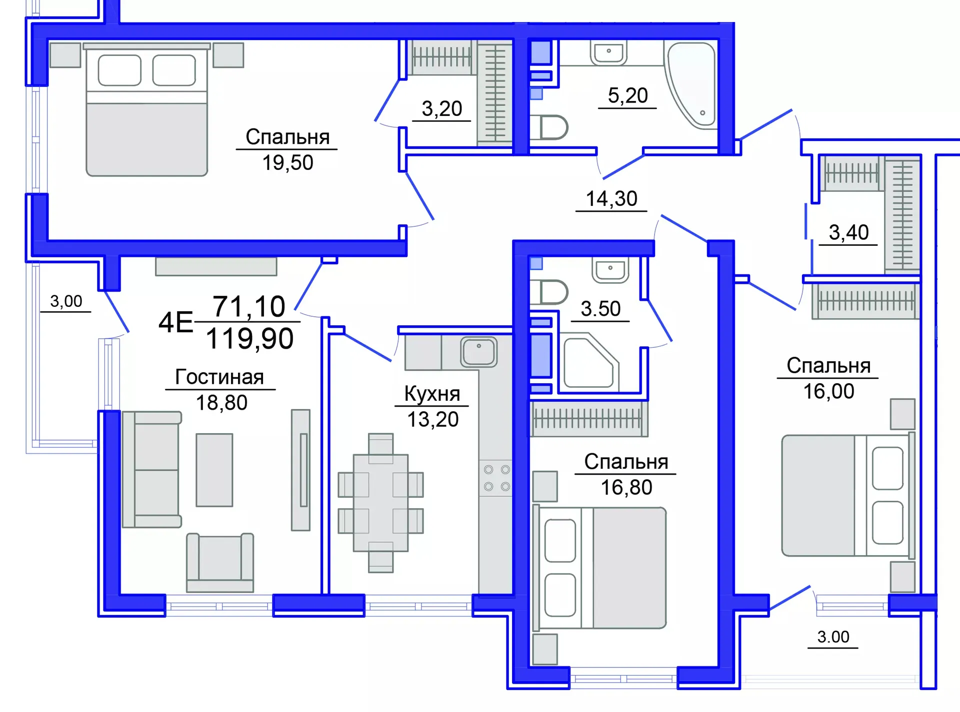 Планировка студии квартиры 116.9 м² в Аквамарин, г. Махачкала — фото 1