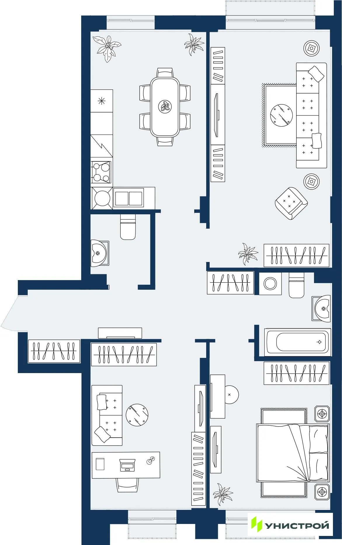 Планировка 2-комнатной квартиры 82.19 м² в ЖК ГРАНД БЕРЕГ, г. Махачкала — фото 1
