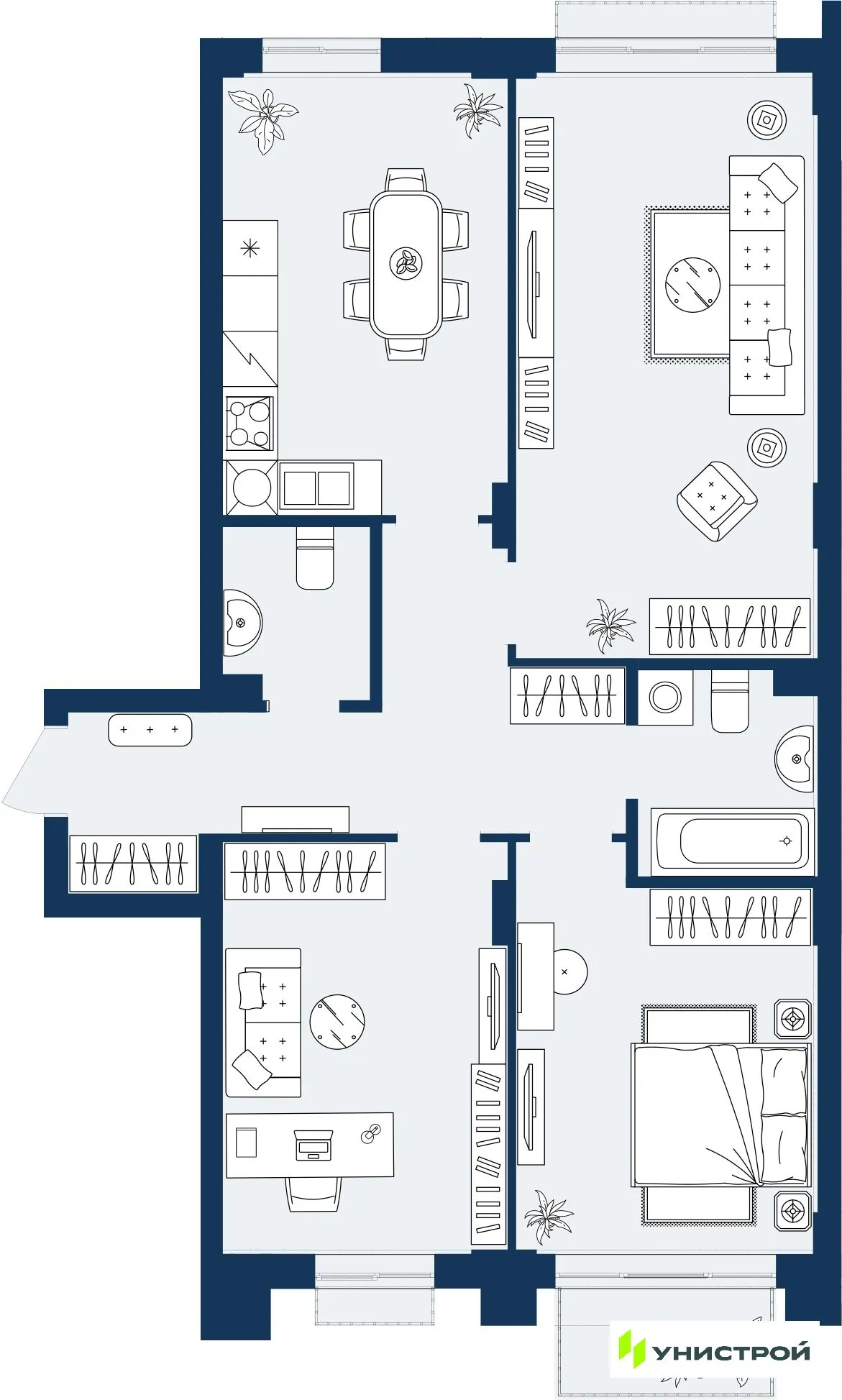 Планировка 2-комнатной квартиры 83.05 м² в ЖК ГРАНД БЕРЕГ, г. Махачкала — фото 1