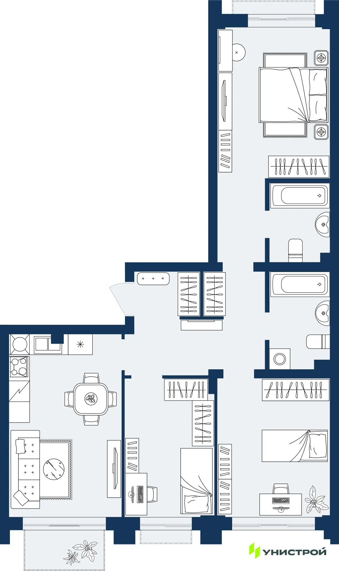 Планировка 3-комнатной квартиры 78.79 м² в ЖК ГРАНД БЕРЕГ, г. Махачкала — фото 1