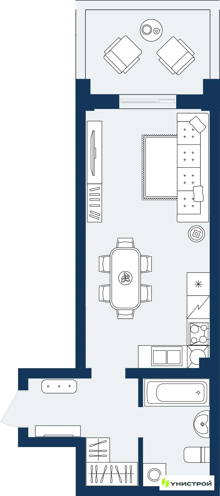Планировка студии квартиры 35.24 м² в ЖК ГРАНД БЕРЕГ, г. Махачкала — фото 1