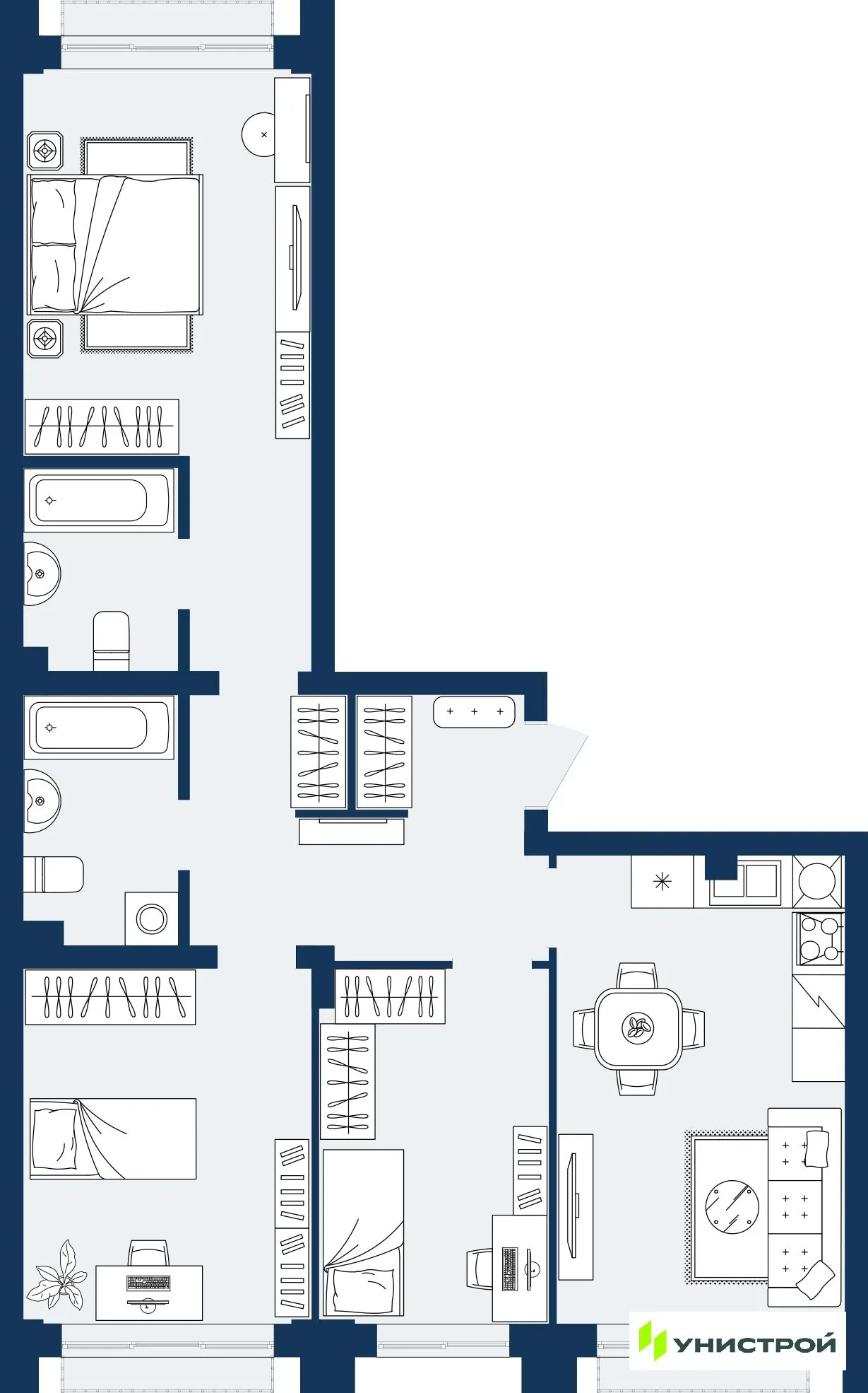 Планировка 3-комнатной квартиры 77.93 м² в ЖК ГРАНД БЕРЕГ, г. Махачкала — фото 1