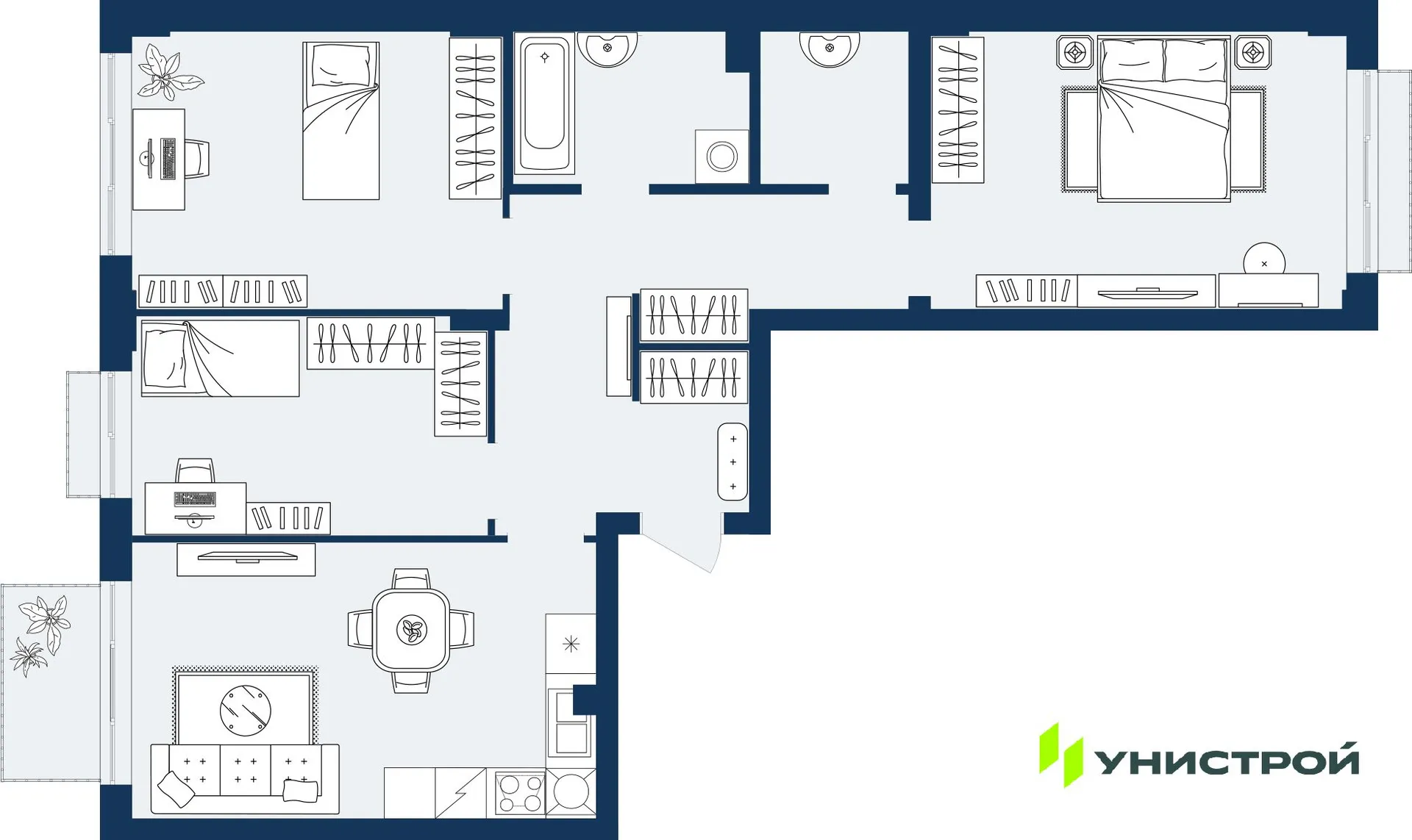 Планировка 3-комнатной квартиры 81.44 м² в ЖК ГРАНД БЕРЕГ, г. Махачкала — фото 1