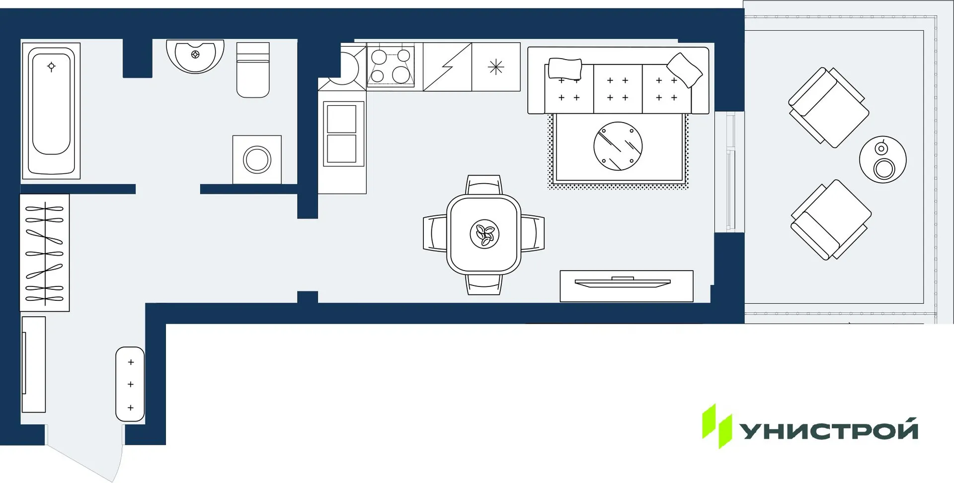 Планировка студии квартиры 31.34 м² в ЖК ГРАНД БЕРЕГ, г. Махачкала — фото 1