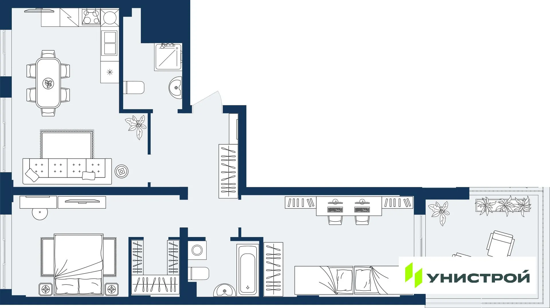Планировка 2-комнатной квартиры 77.76 м² в ЖК ГРАНД БЕРЕГ, г. Махачкала — фото 1