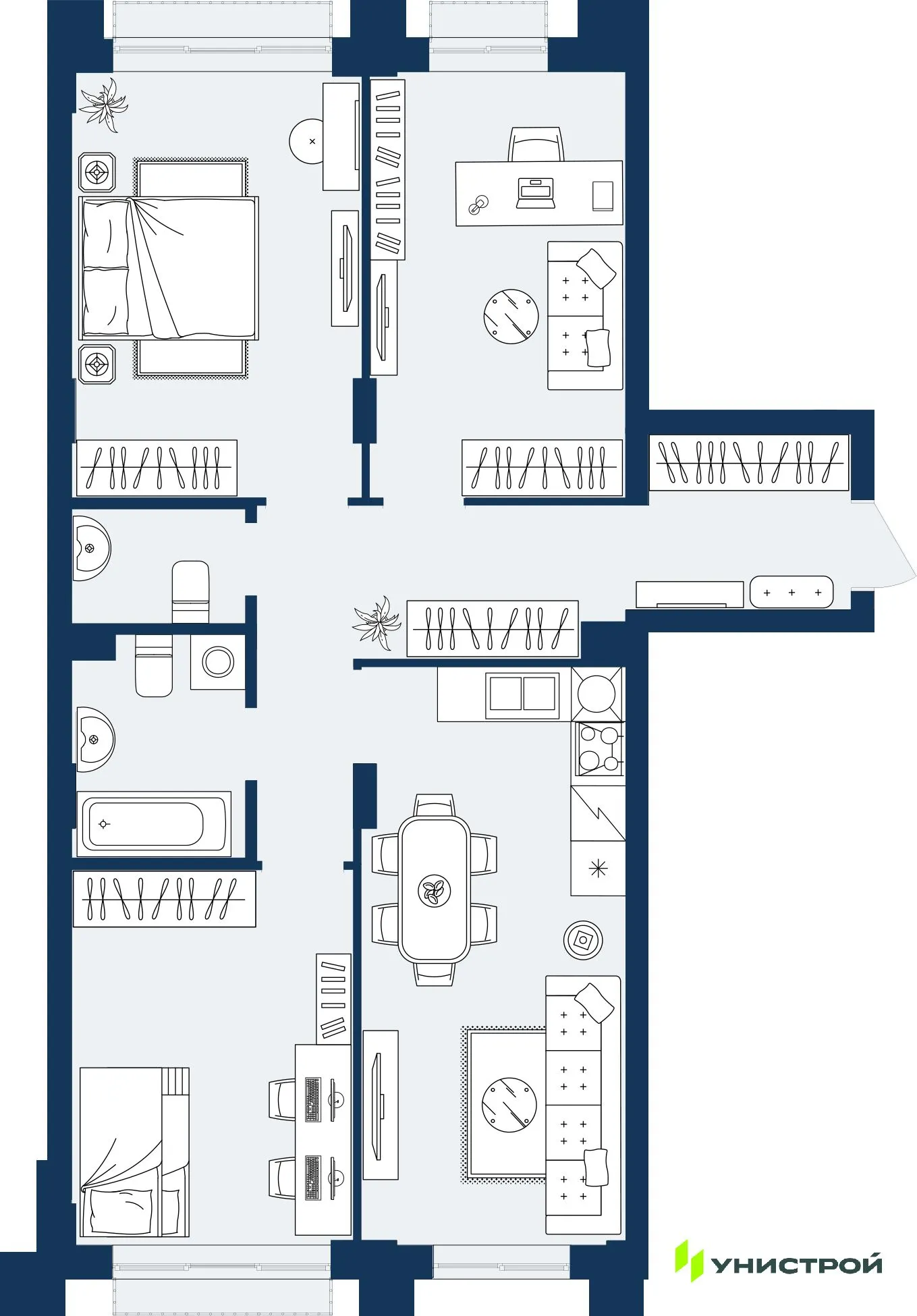 Планировка 2-комнатной квартиры 78.33 м² в ЖК ГРАНД БЕРЕГ, г. Махачкала — фото 1
