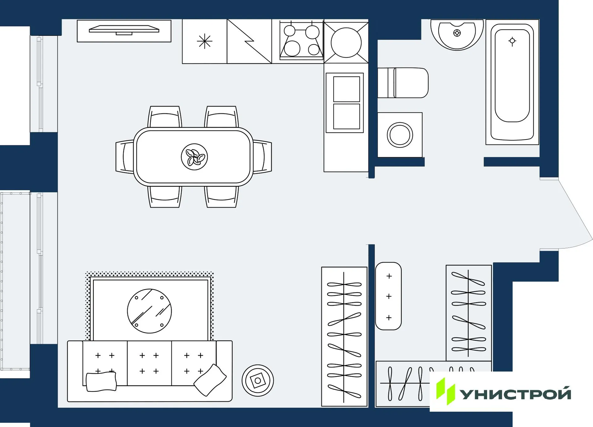 Планировка студии квартиры 31.8 м² в ЖК ГРАНД БЕРЕГ, г. Махачкала — фото 1