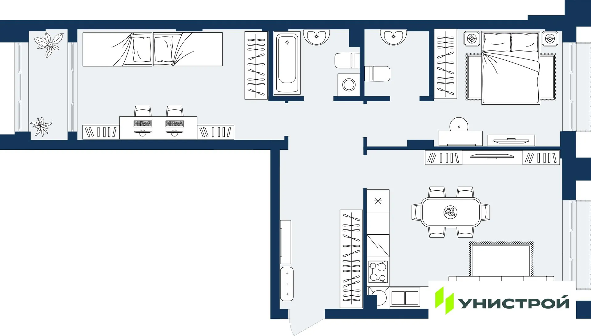 Планировка 2-комнатной квартиры 72.01 м² в ЖК ГРАНД БЕРЕГ, г. Махачкала — фото 1