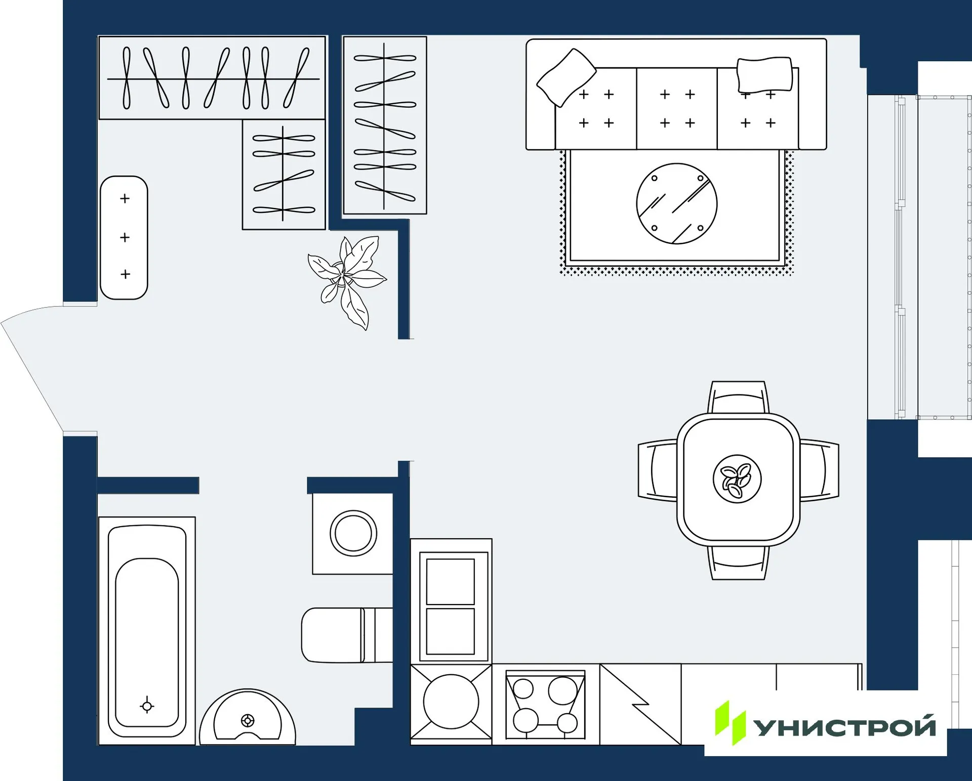 Планировка студии квартиры 28.92 м² в ЖК ГРАНД БЕРЕГ, г. Махачкала — фото 1