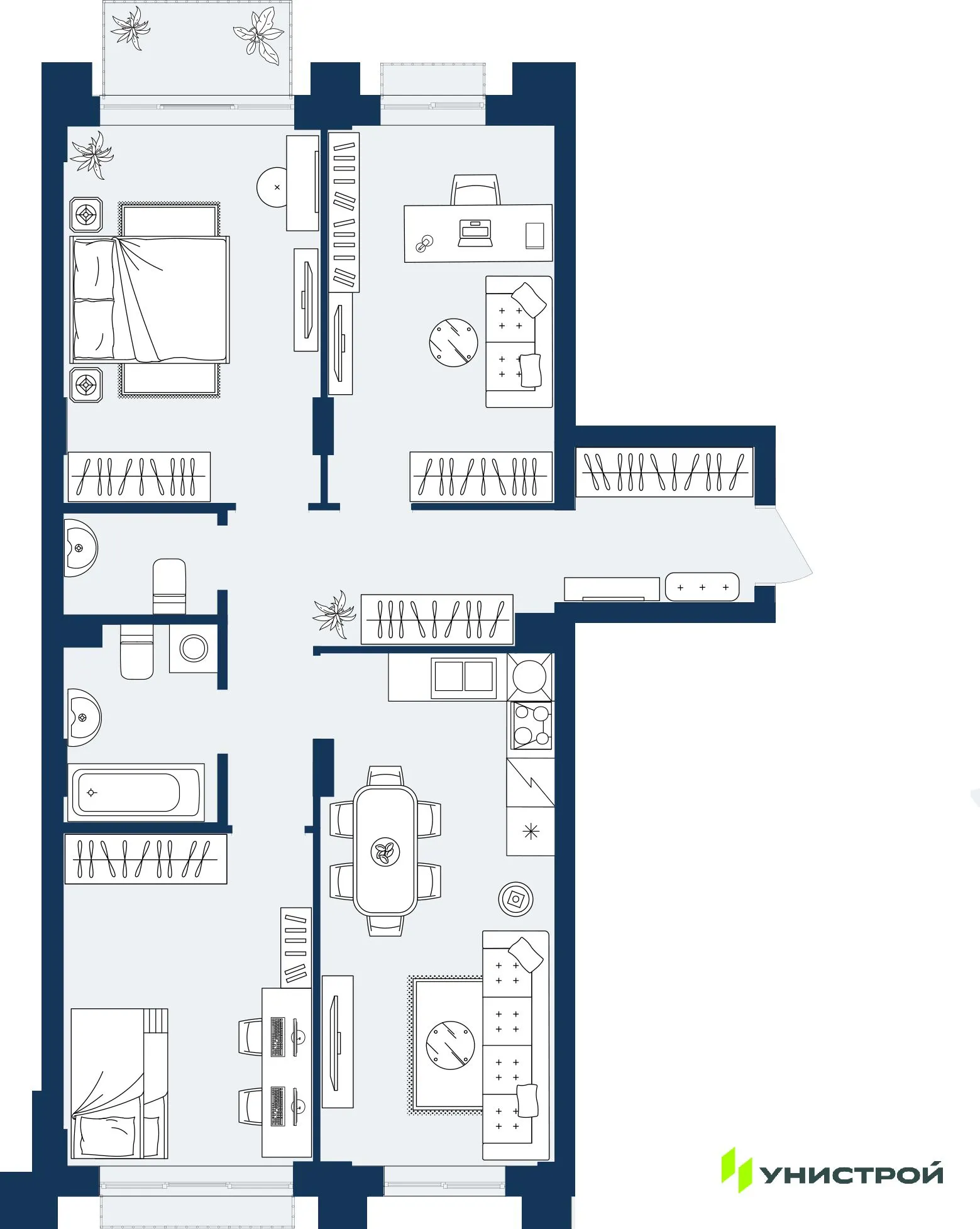 Планировка 2-комнатной квартиры 79.19 м² в ЖК ГРАНД БЕРЕГ, г. Махачкала — фото 1