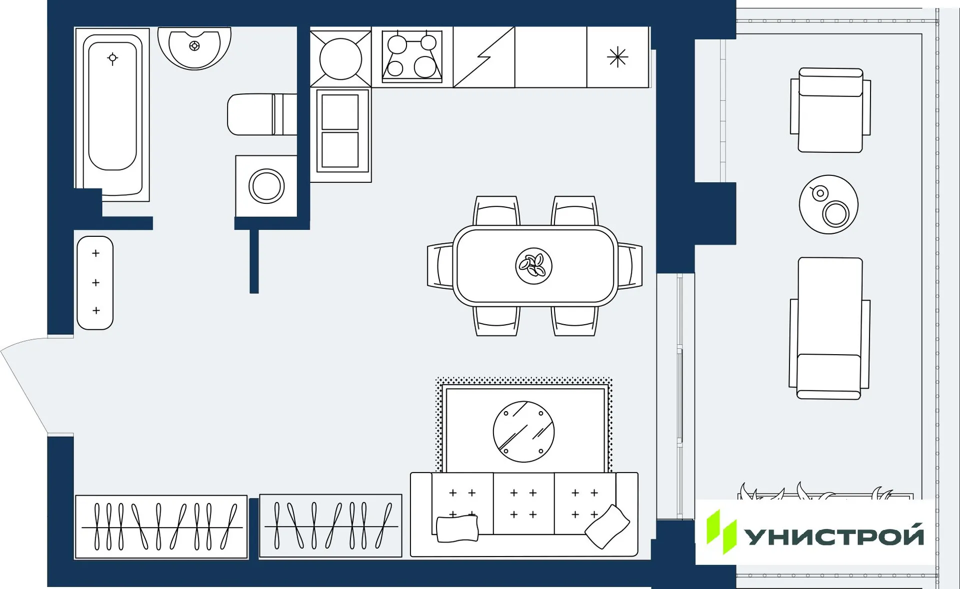 Планировка студии квартиры 31.88 м² в ЖК ГРАНД БЕРЕГ, г. Махачкала — фото 1
