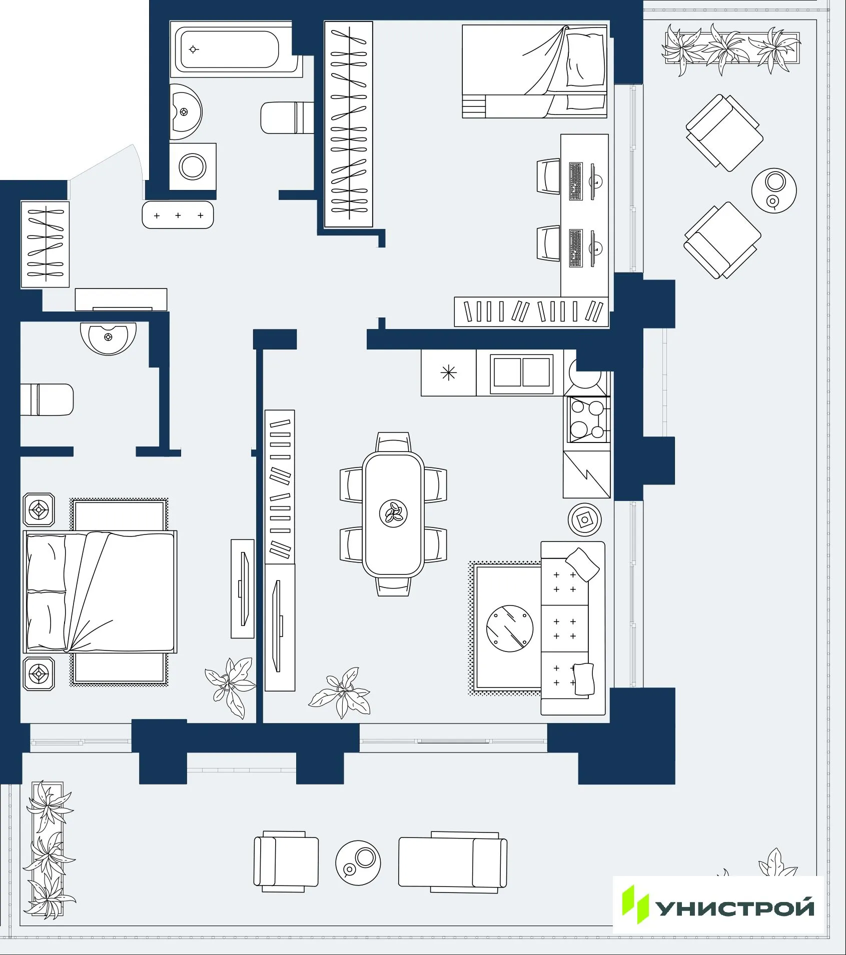 Планировка 2-комнатной квартиры 72.61 м² в ЖК ГРАНД БЕРЕГ, г. Махачкала — фото 1