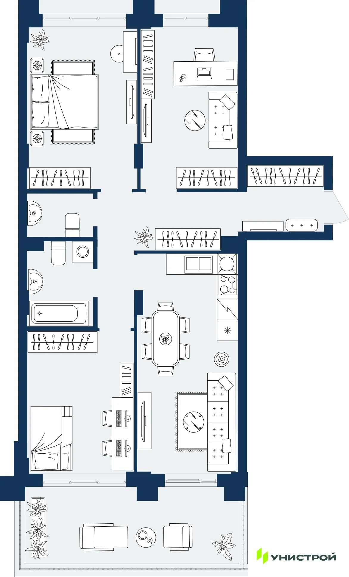 Планировка 2-комнатной квартиры 82.27 м² в ЖК ГРАНД БЕРЕГ, г. Махачкала — фото 1