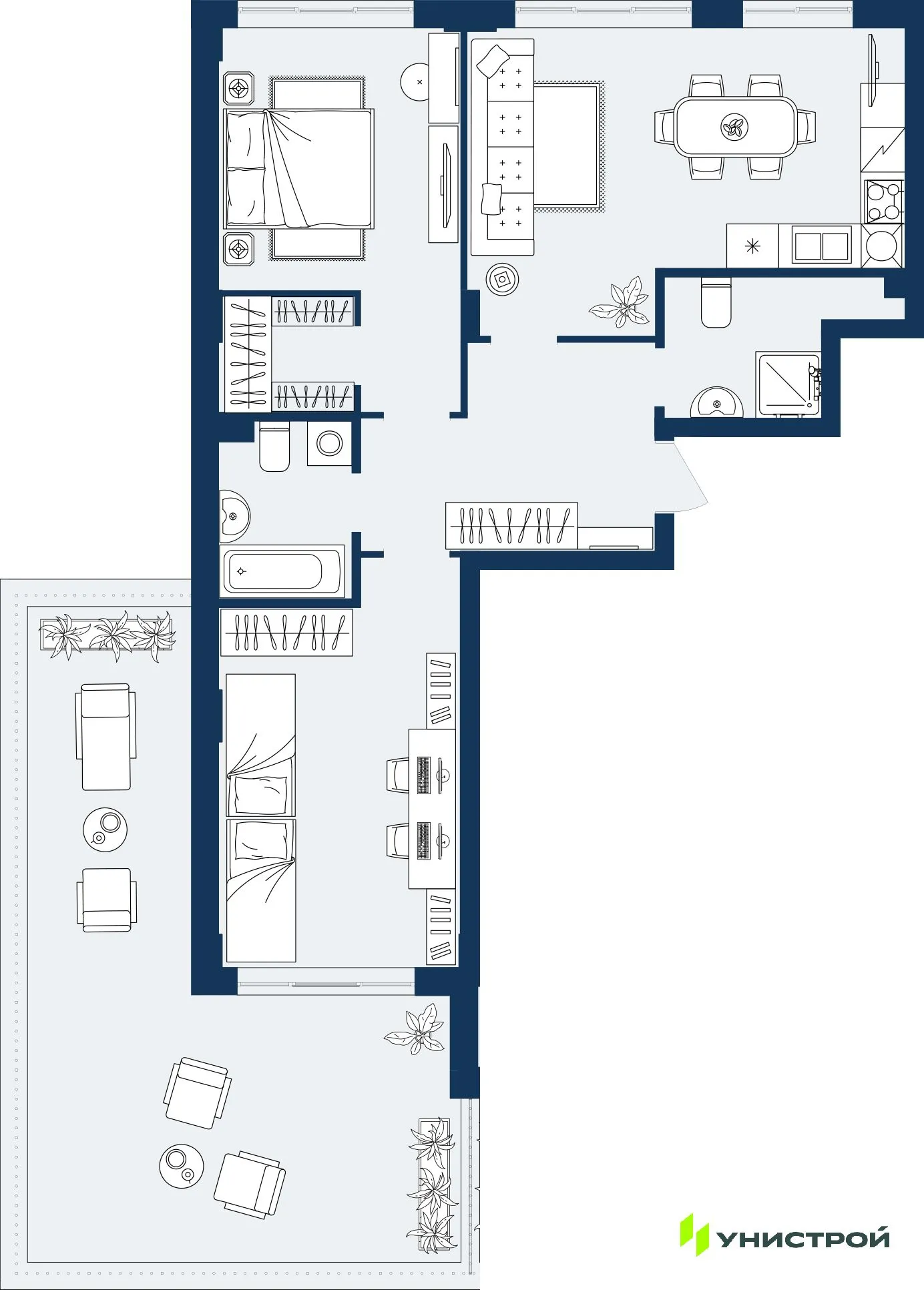 Планировка 2-комнатной квартиры 83.45 м² в ЖК ГРАНД БЕРЕГ, г. Махачкала — фото 1