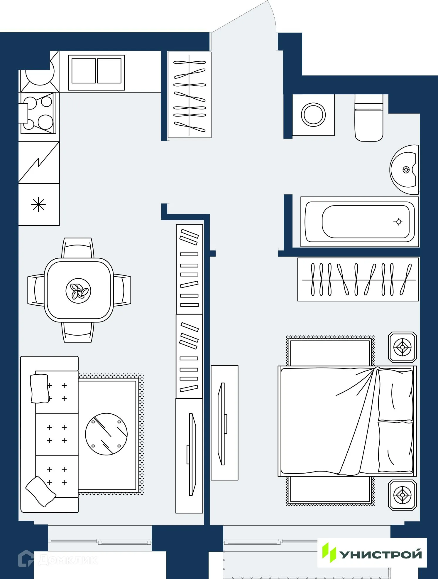 Планировка 1-комнатной квартиры 36.53 м² в ЖК ГРАНД БЕРЕГ, г. Махачкала — фото 1