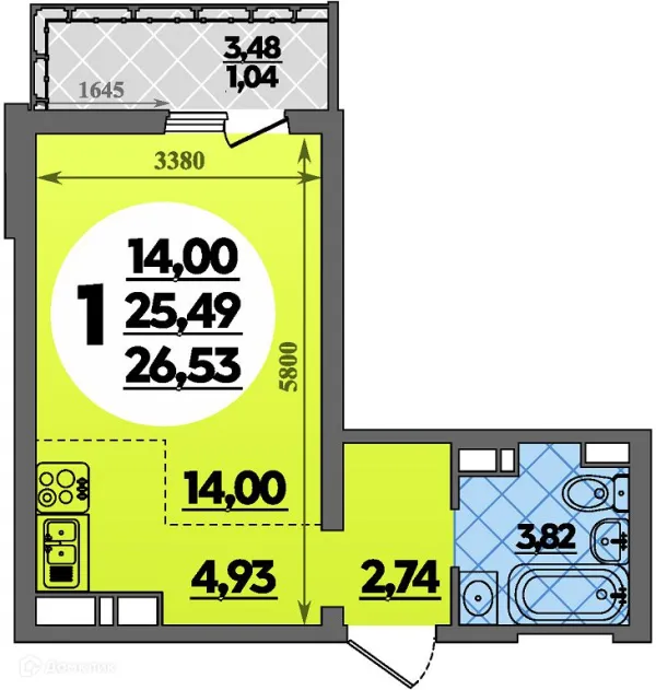 Планировка Студия в ЖК Предгорье Лаго-Наки