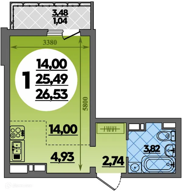 Планировка Студия в ЖК Предгорье Лаго-Наки