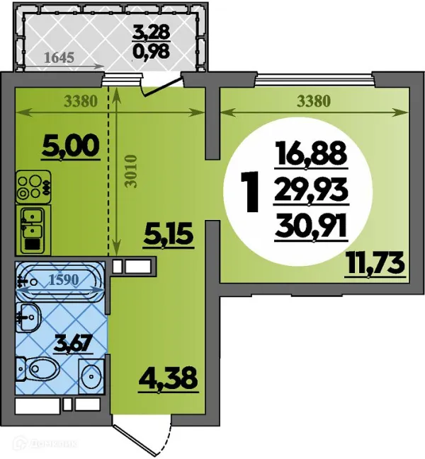 Планировка Студия в ЖК Предгорье Лаго-Наки