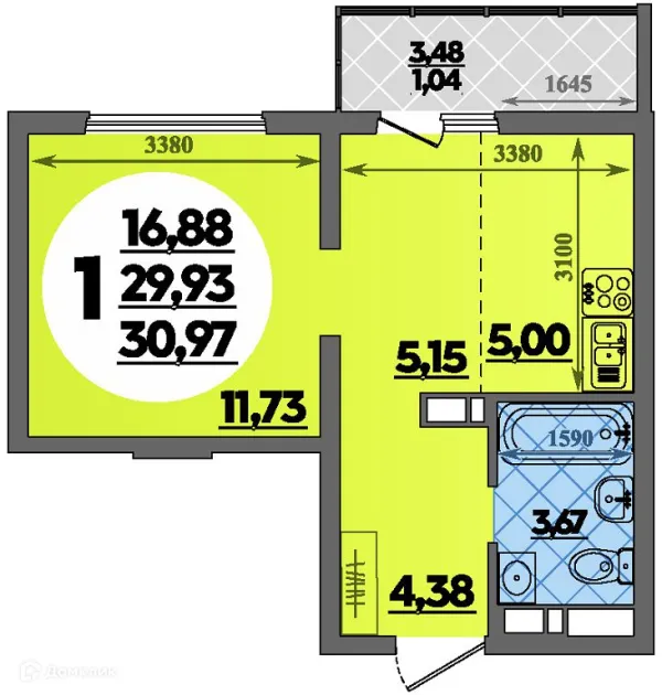 Планировка Студия в ЖК Предгорье Лаго-Наки