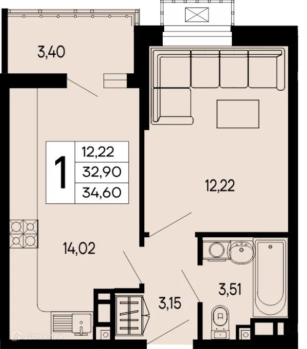 Планировка 1 комн. в "Эпос"