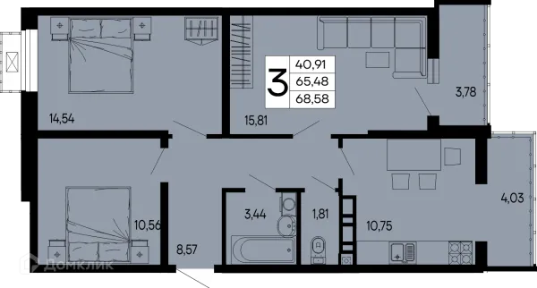 Планировка 3 комн. в "Эпос"