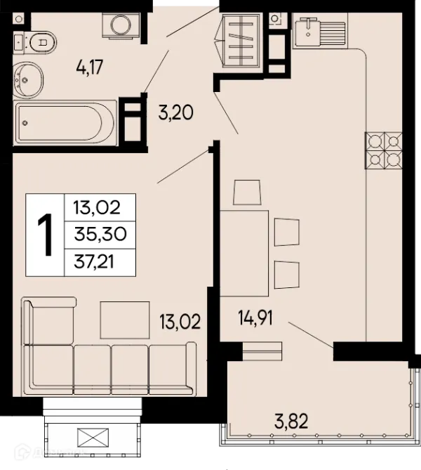 Планировка 1 комн. в "Эпос"