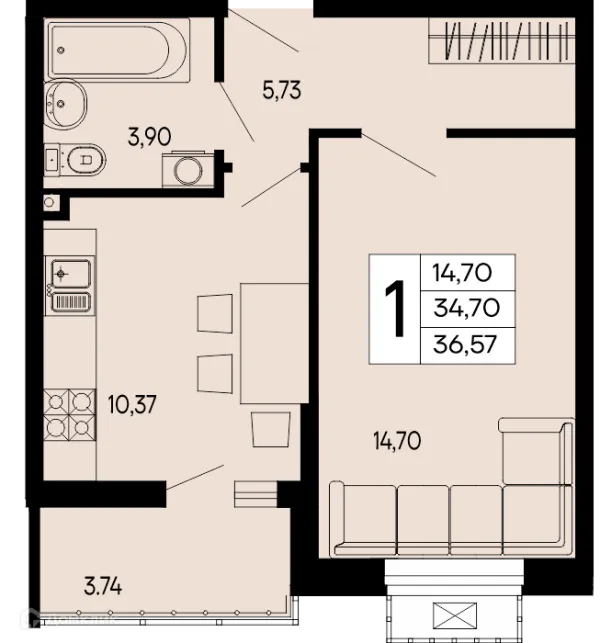 Планировка 1 комн. в "Эпос"