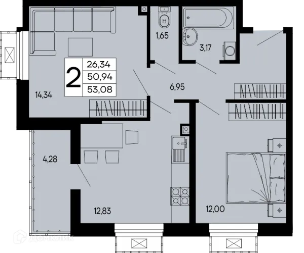 Планировка 2 комн. в "Эпос"