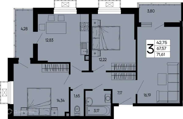 Планировка 3 комн. в "Эпос"