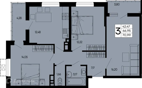 Планировка 3 комн. в "Эпос"