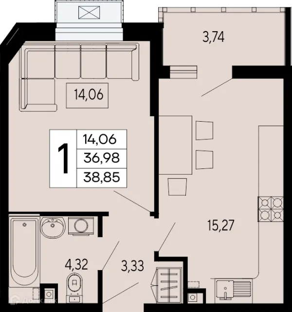 Планировка 1 комн. в "Эпос"