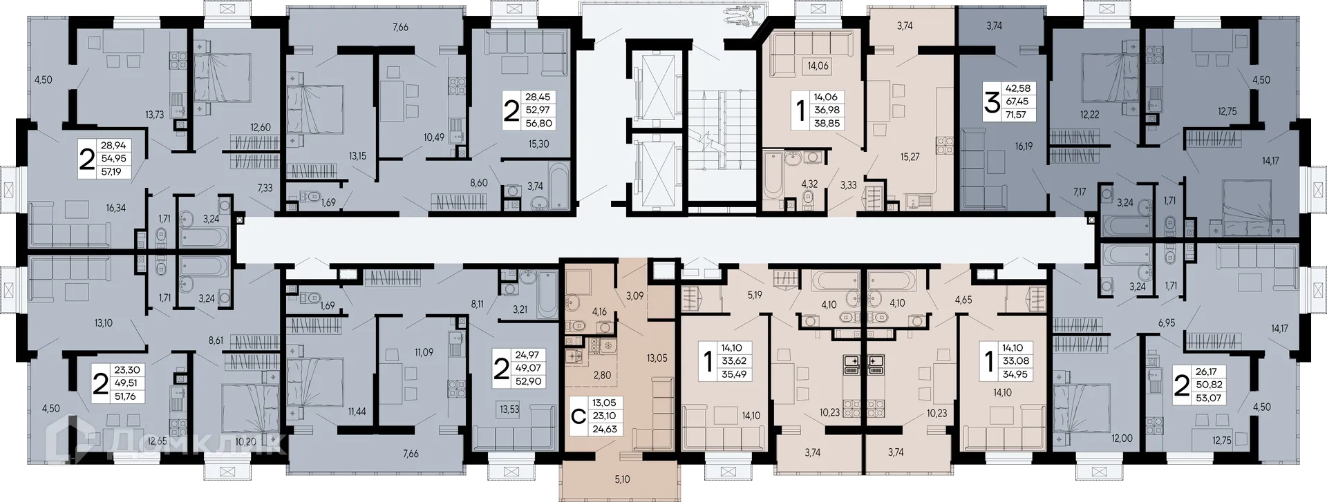 Планировка 2-комнатной квартиры 53.07 м² в "Эпос", г. Майкоп — фото 6