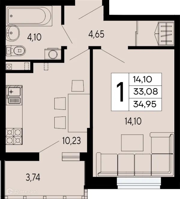 Планировка 1 комн. в "Эпос"