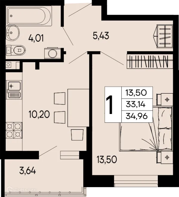 Планировка 1 комн. в "Эпос"