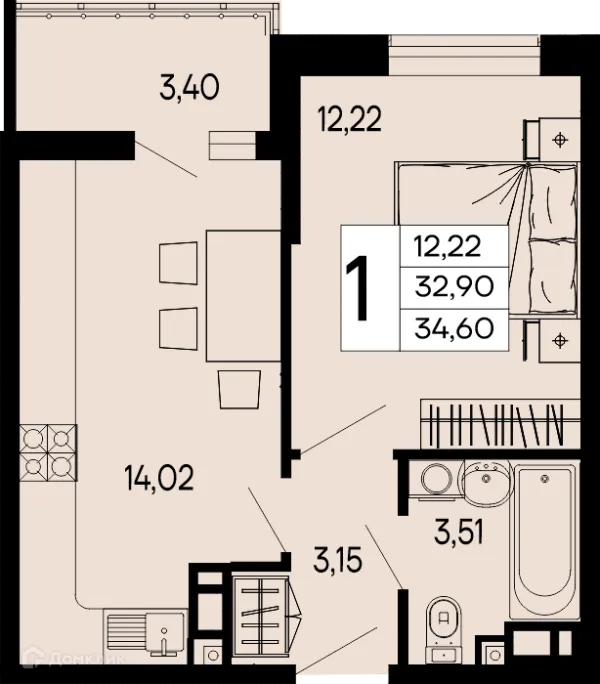 Планировка 1 комн. в "Эпос"