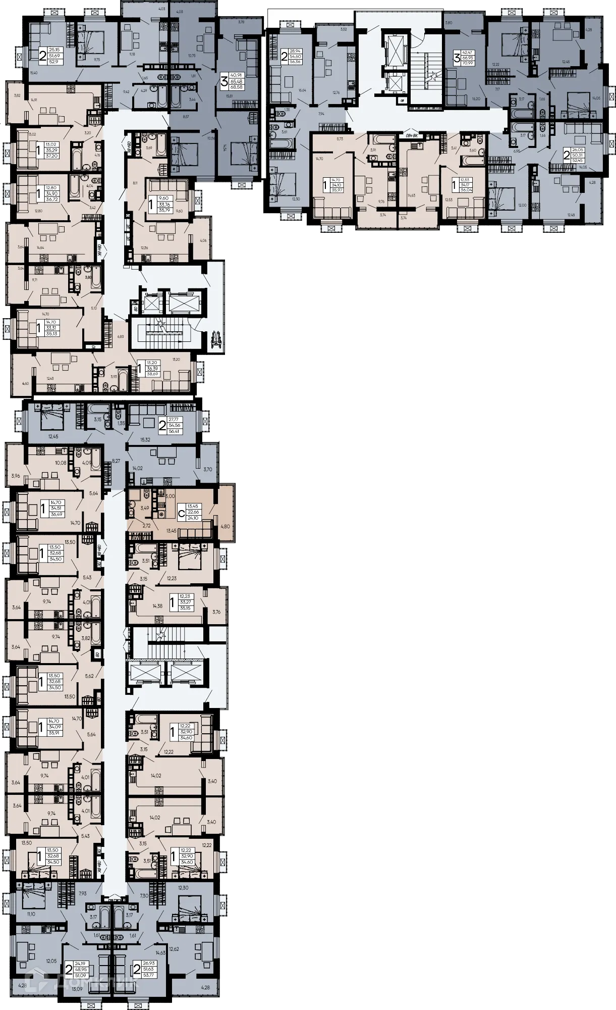 Планировка 2-комнатной квартиры 53.77 м² в "Эпос", г. Майкоп — фото 6