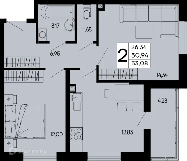Планировка 2 комн. в "Эпос"